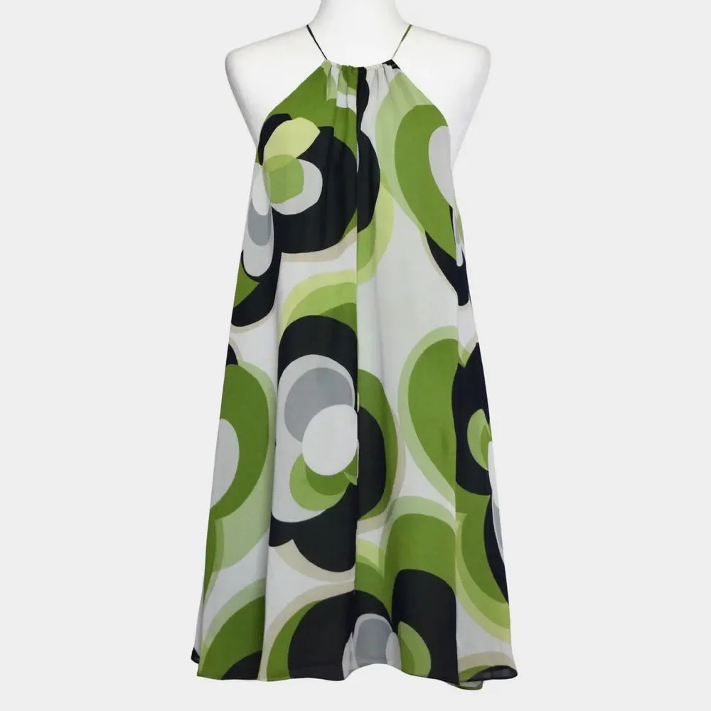 Michael Kors Halter SilkDress Size M Retro Geometric Abstract Trapeze Mini